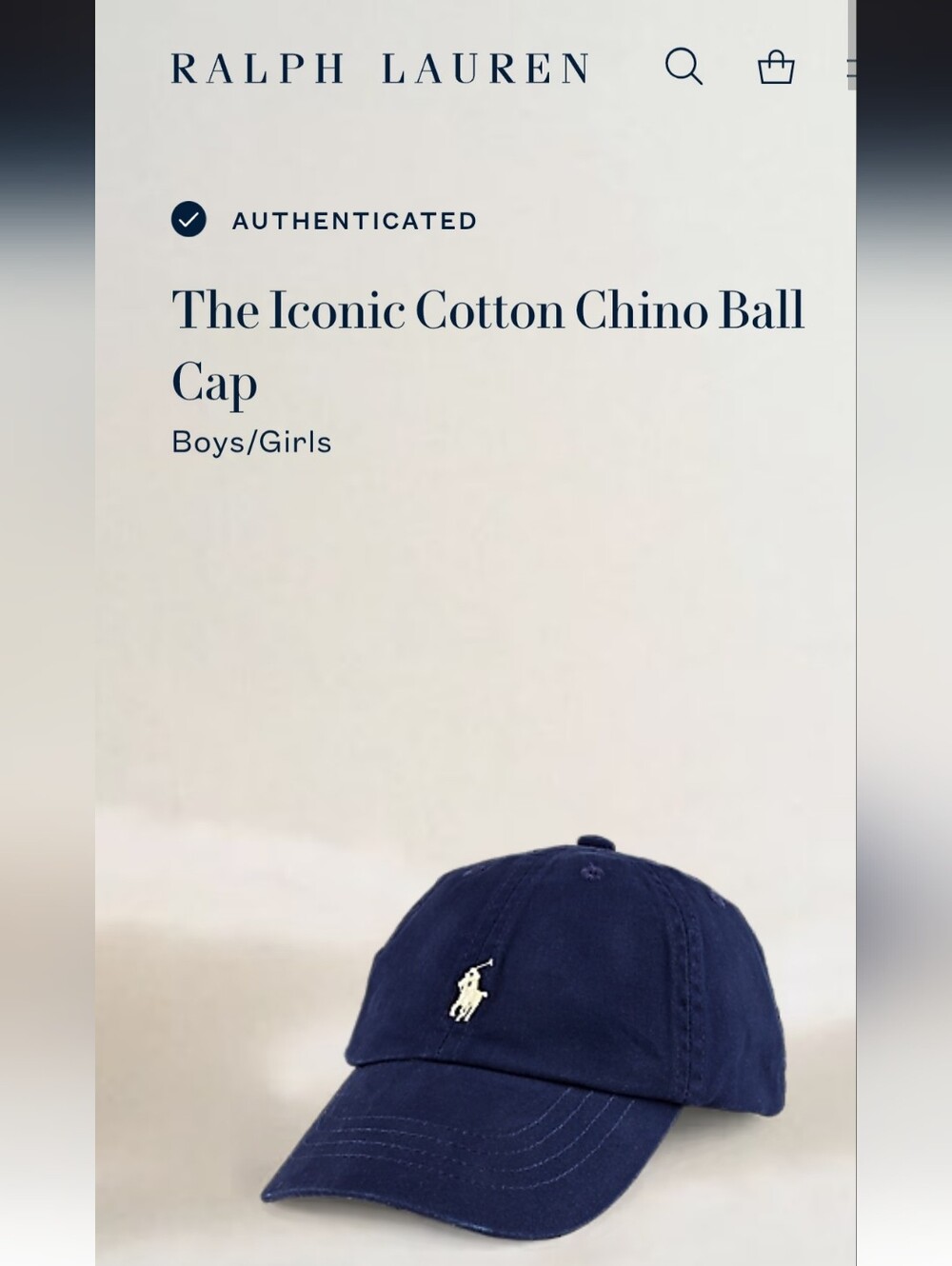 Polo Ralph Lauren Navy Chino Baseball Cap Petite Women Teen Size 4-7 53cm QR Aut